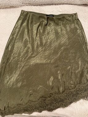 Olive Lace-Hem Slip Skirt - Unbranded